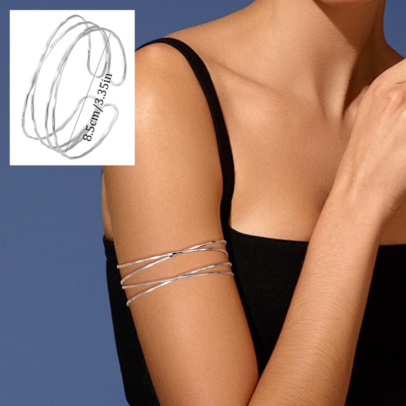 COLOYAN 4PCS Upper Arm Cuff Jewelry for Women, Arm Cuff Gold Silver, Minimalist Arm Cuff Bracelet, Adjustable Coil Armlet - Image 2